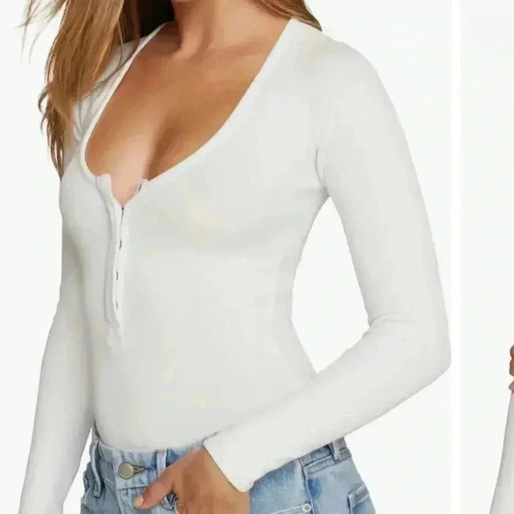 Good American Tops - Good American Good Body Snap Henley Bodysuit